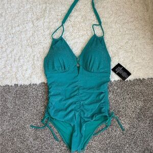 Swimsuits For All Shimmery Teal One-Piece Halter
